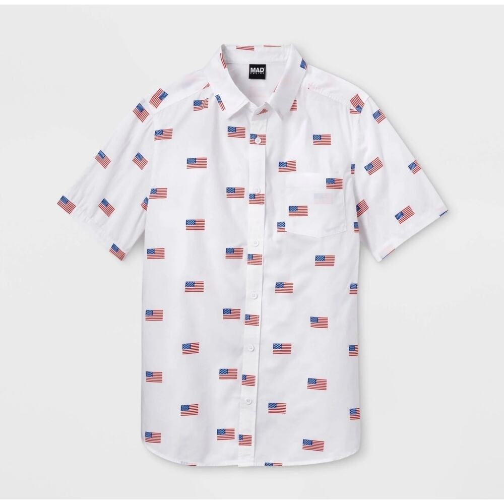 Mad Engine Men’s American Flag Button Down Shirt Size L USA Patriotic